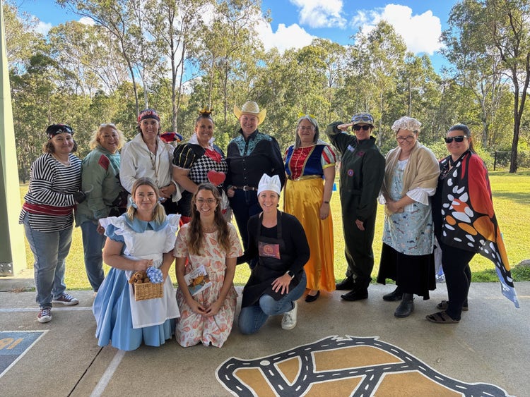 A group of school staff dressed up in various characters for Book Week